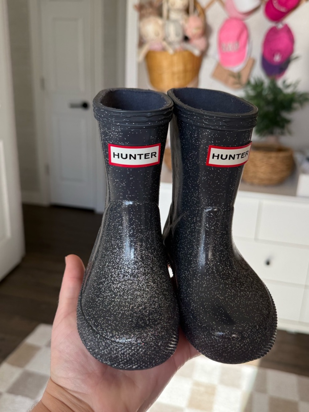 Hunter Toddler First Classic Starcloud Rain Boots in Black Glitter